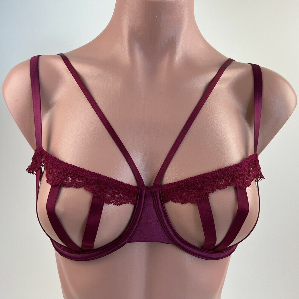 Victoria’s Secret Very Sexy Strappy Underwire Balconet Bra Burgundy Sz 32DD NWT